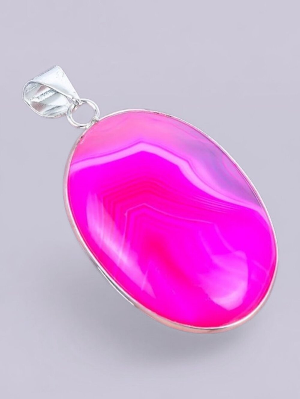 Pink Lace Agate 925 Silver Plated Handmade Pendant of 1.97"